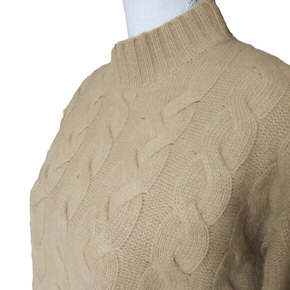 NYC Turtleneck Sweater Angora Wool Mock Neck Beige Cable Knit Long Sleeve Tunic - Picture 4 of 10